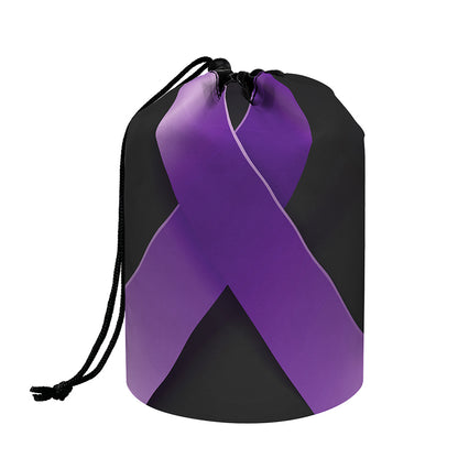 Purple All Cancer Awareness Ribbon Print Drawstring Makeup Bag
