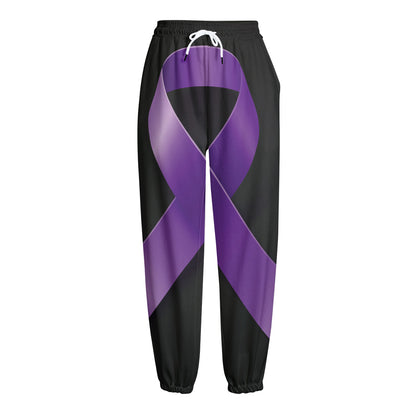 Purple All Cancer Awareness Ribbon Print Fleece Lined Knit Pants