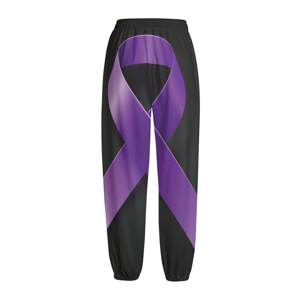 Purple All Cancer Awareness Ribbon Print Fleece Lined Knit Pants