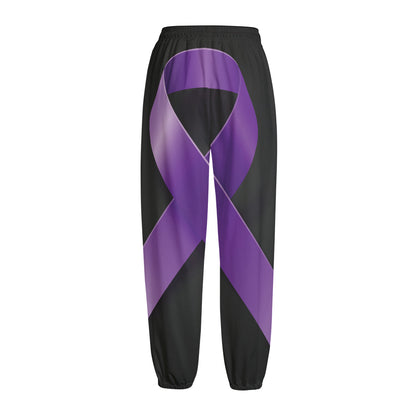 Purple All Cancer Awareness Ribbon Print Fleece Lined Knit Pants