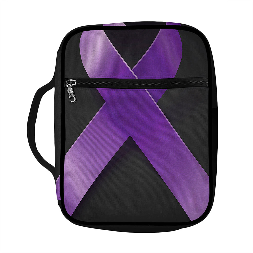 Purple All Cancer Awareness Ribbon Print Front Pocket Bible Bag