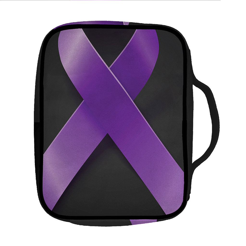 Purple All Cancer Awareness Ribbon Print Front Pocket Bible Bag