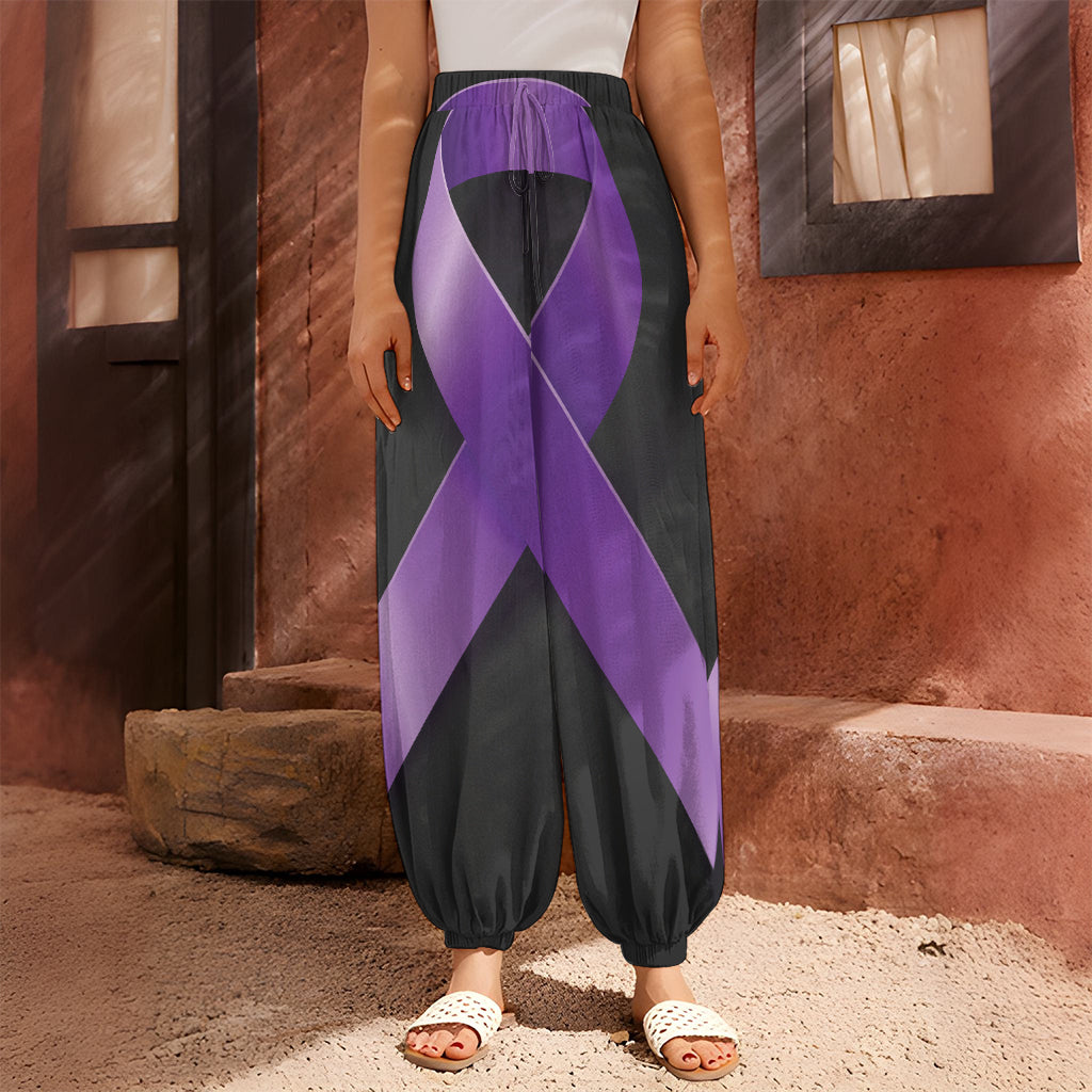 Purple All Cancer Awareness Ribbon Print Harem Pants