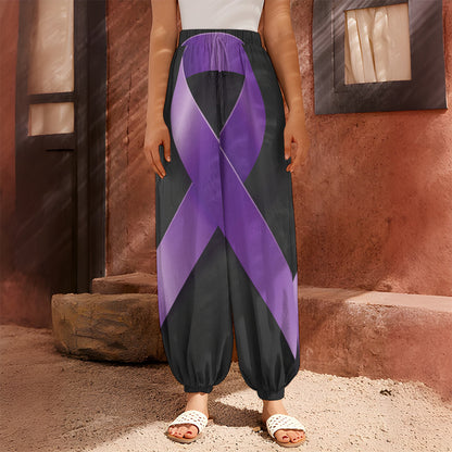 Purple All Cancer Awareness Ribbon Print Harem Pants