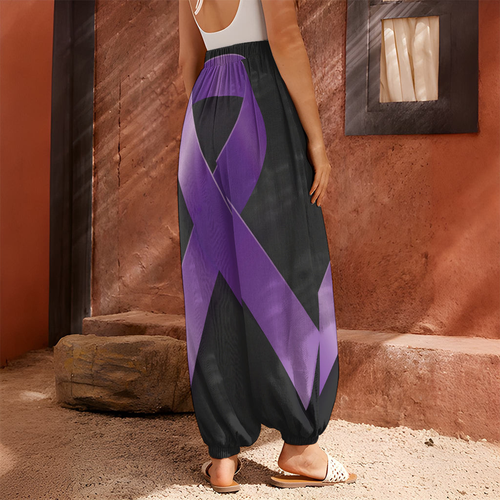 Purple All Cancer Awareness Ribbon Print Harem Pants