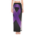 Purple All Cancer Awareness Ribbon Print High Slit Maxi Skirt