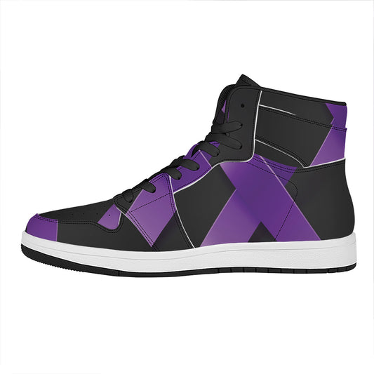 Purple All Cancer Awareness Ribbon Print High Top Leather Sneakers