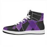 Purple All Cancer Awareness Ribbon Print High Top Leather Sneakers
