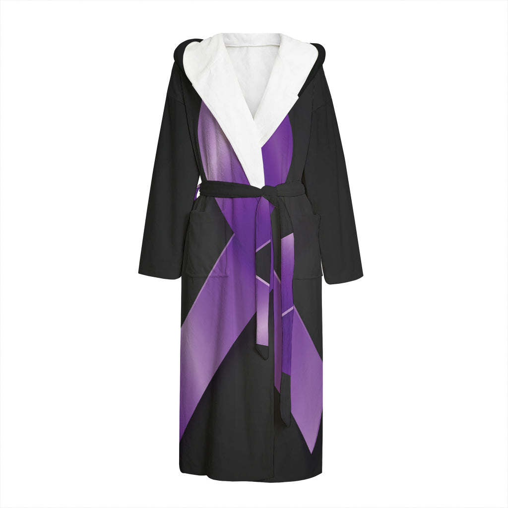 Purple All Cancer Awareness Ribbon Print Hooded Bathrobe