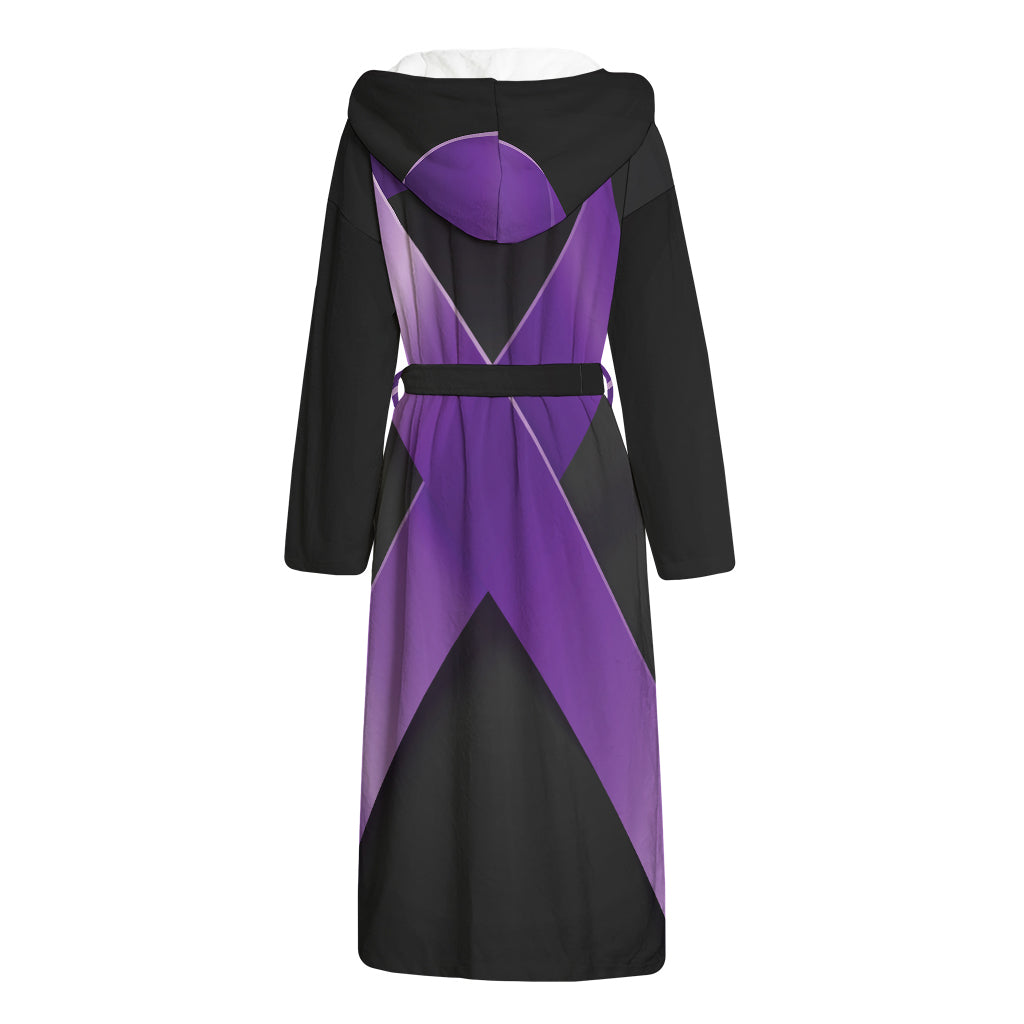 Purple All Cancer Awareness Ribbon Print Hooded Bathrobe