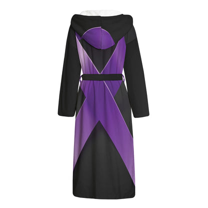 Purple All Cancer Awareness Ribbon Print Hooded Bathrobe