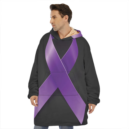 Purple All Cancer Awareness Ribbon Print Hoodie Blanket