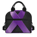 Purple All Cancer Awareness Ribbon Print Insulated Lunch Bag