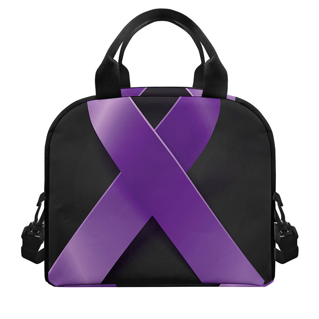 Purple All Cancer Awareness Ribbon Print Insulated Lunch Bag