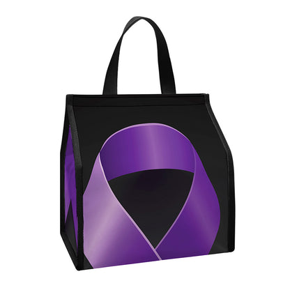 Purple All Cancer Awareness Ribbon Print Insulated Lunch Tote