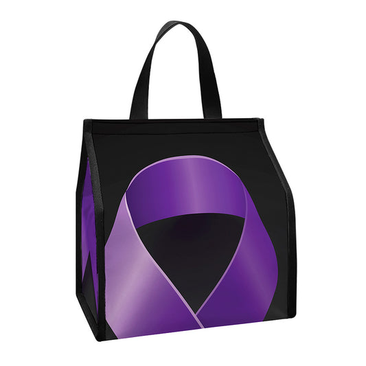 Purple All Cancer Awareness Ribbon Print Insulated Lunch Tote