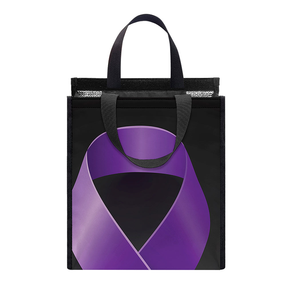 Purple All Cancer Awareness Ribbon Print Insulated Lunch Tote