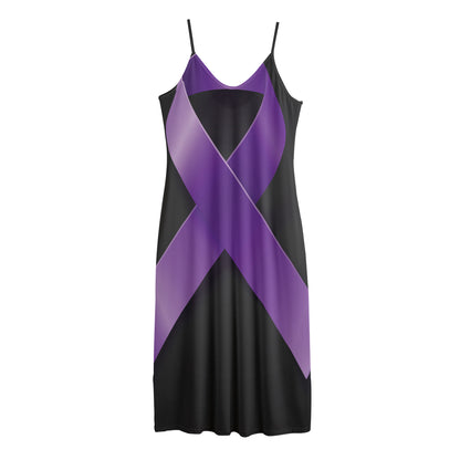 Purple All Cancer Awareness Ribbon Print Jersey Midi Cami Dress