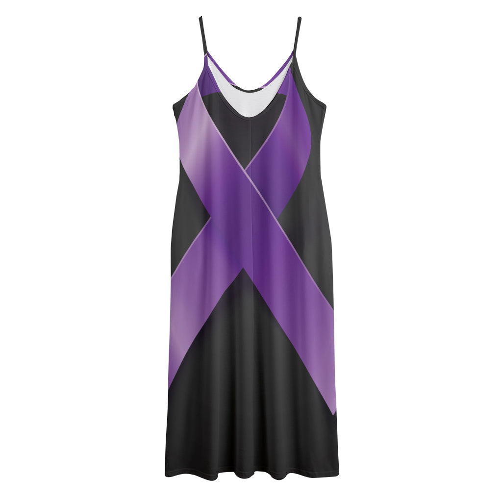 Purple All Cancer Awareness Ribbon Print Jersey Midi Cami Dress