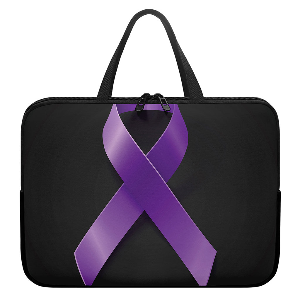 Purple All Cancer Awareness Ribbon Print Laptop Sleeve With Handle
