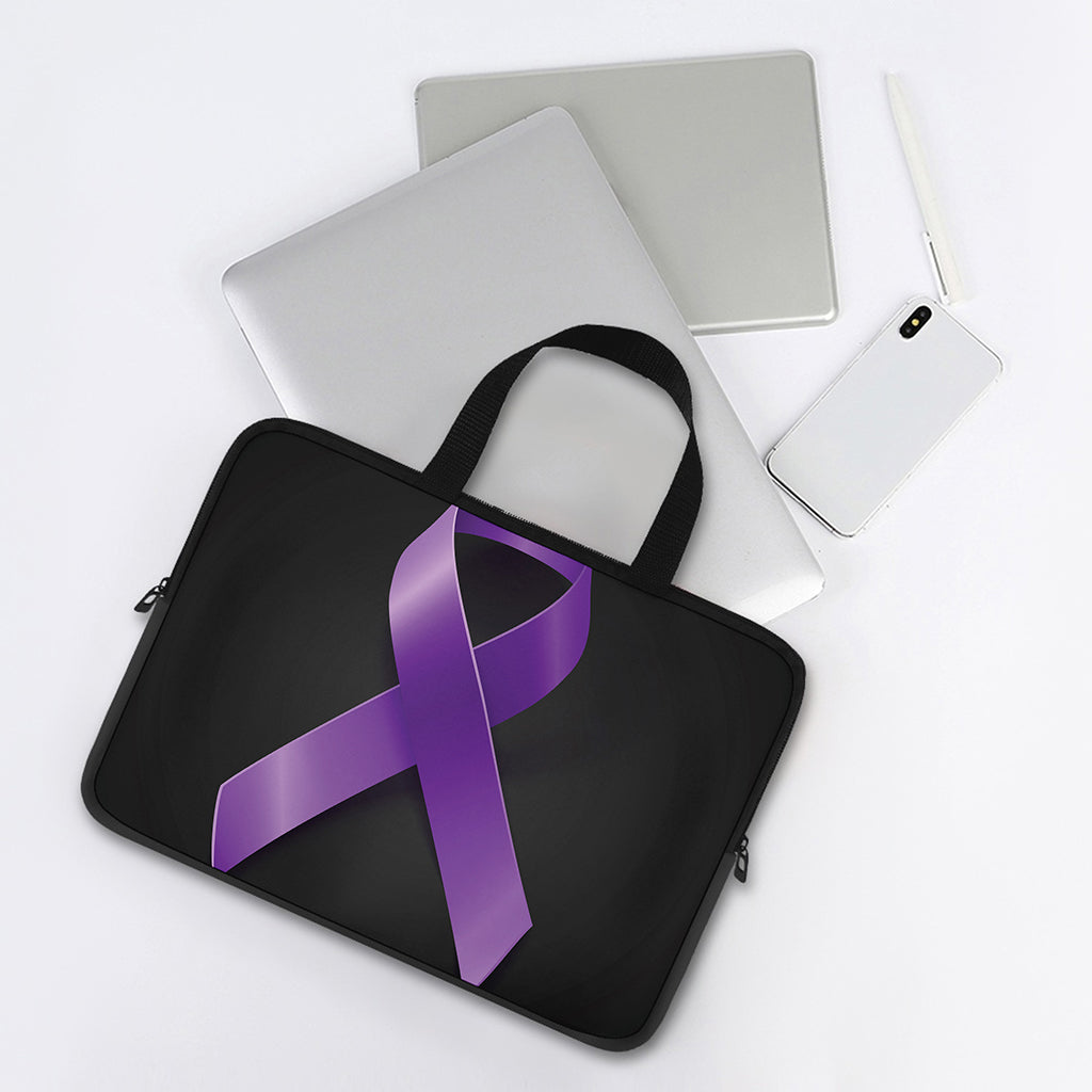 Purple All Cancer Awareness Ribbon Print Laptop Sleeve With Handle