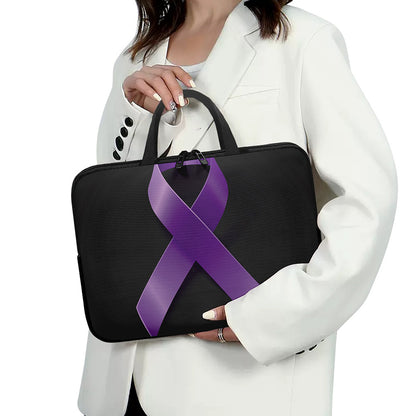 Purple All Cancer Awareness Ribbon Print Laptop Sleeve With Handle