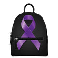 Purple All Cancer Awareness Ribbon Print Leather Backpack