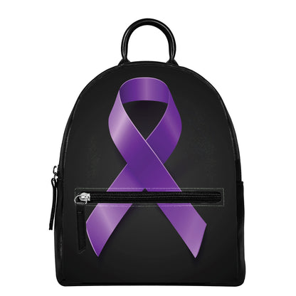 Purple All Cancer Awareness Ribbon Print Leather Backpack