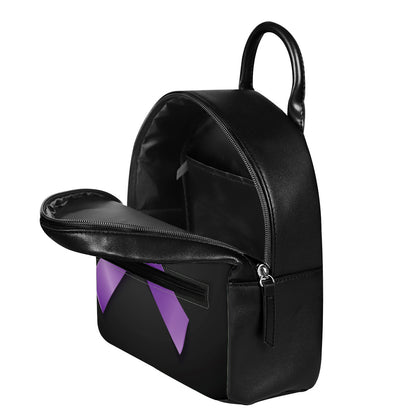 Purple All Cancer Awareness Ribbon Print Leather Backpack
