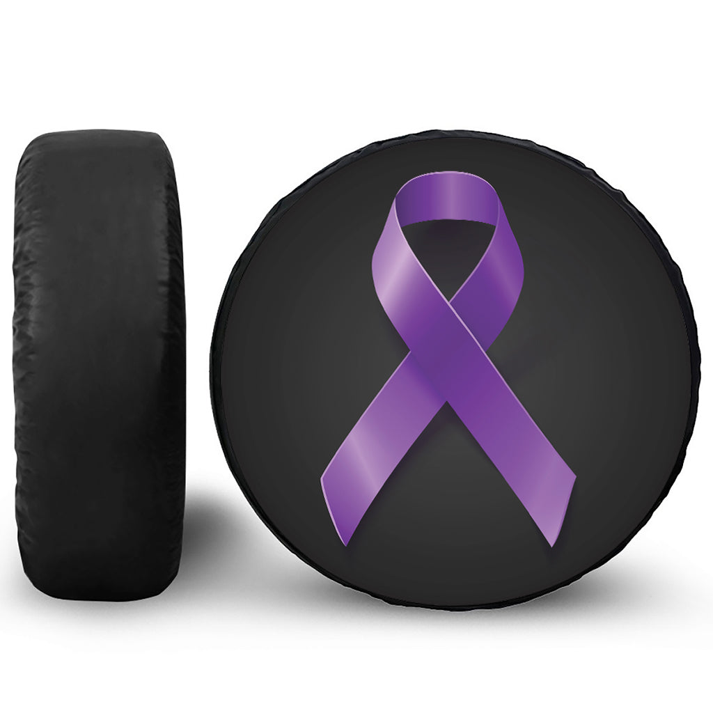 Purple All Cancer Awareness Ribbon Print Leather Spare Tire Cover