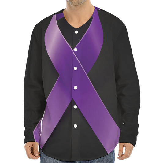 Purple All Cancer Awareness Ribbon Print Long Sleeve Baseball Jersey