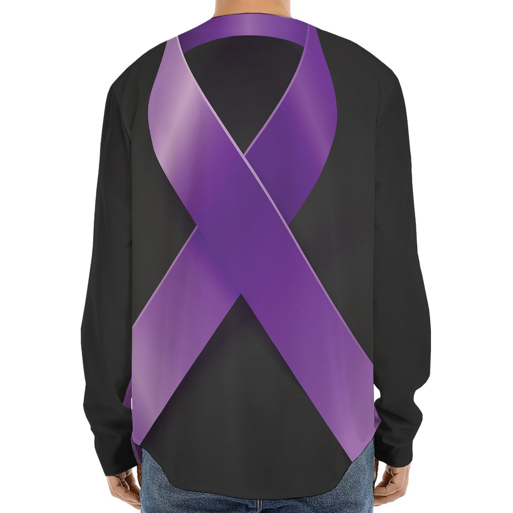 Purple All Cancer Awareness Ribbon Print Long Sleeve Baseball Jersey