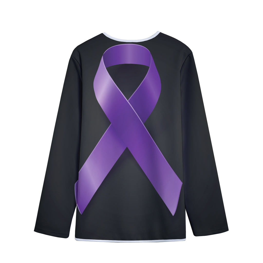 Purple All Cancer Awareness Ribbon Print Long Sleeve Short Coat