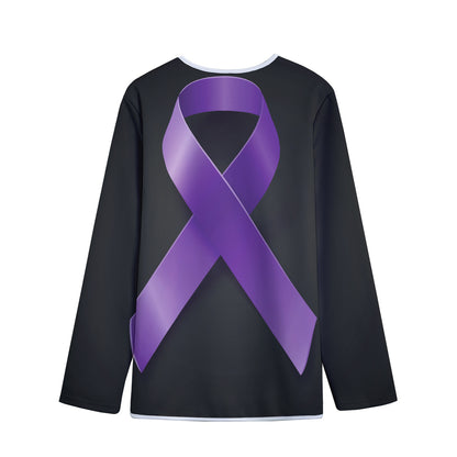 Purple All Cancer Awareness Ribbon Print Long Sleeve Short Coat
