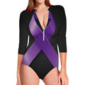 Purple All Cancer Awareness Ribbon Print Long Sleeve Swimsuit
