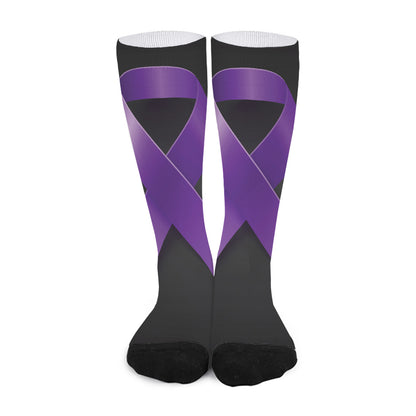 Purple All Cancer Awareness Ribbon Print Long Socks