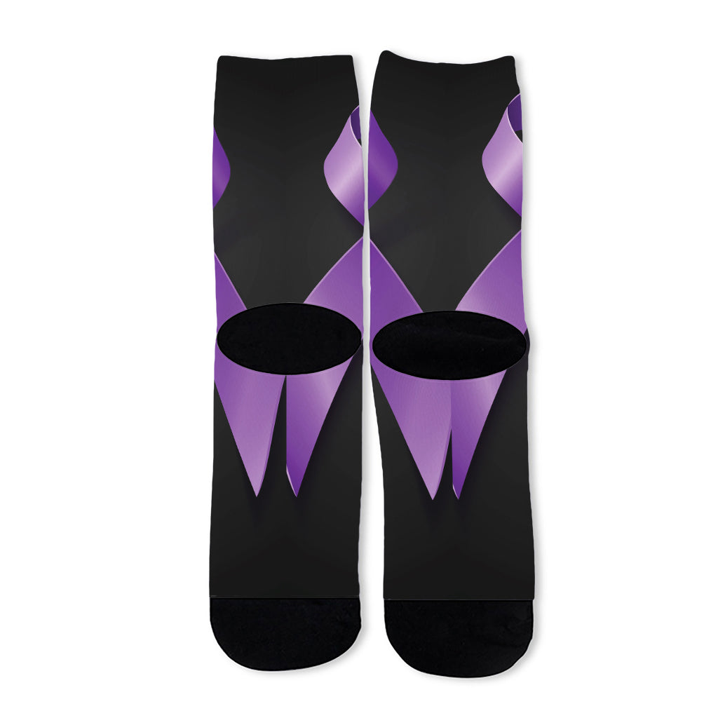 Purple All Cancer Awareness Ribbon Print Long Socks
