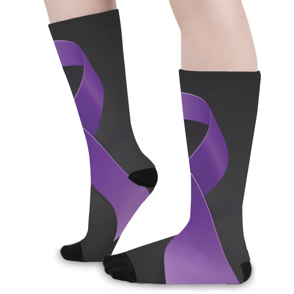 Purple All Cancer Awareness Ribbon Print Long Socks