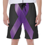 Purple All Cancer Awareness Ribbon Print Men's Beach Shorts