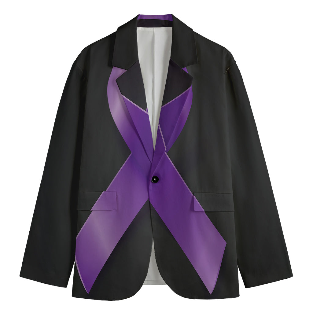 Purple All Cancer Awareness Ribbon Print Men's Blazer