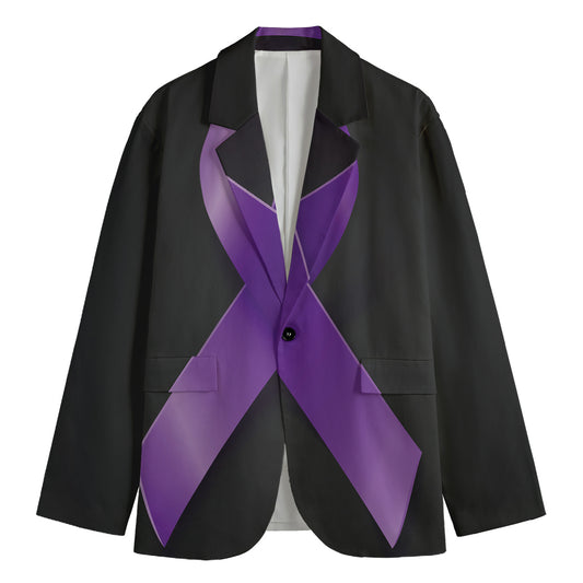 Purple All Cancer Awareness Ribbon Print Men's Blazer
