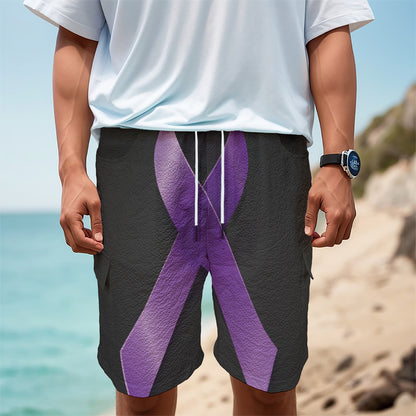 Purple All Cancer Awareness Ribbon Print Men's Cargo Shorts