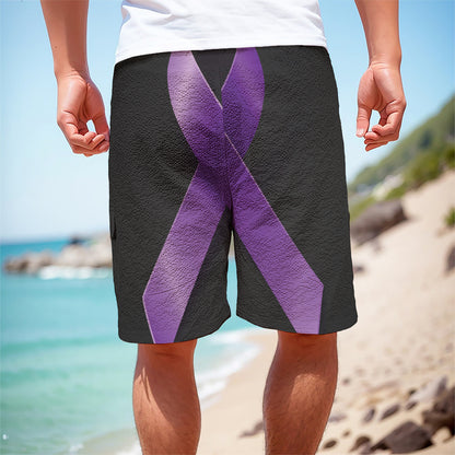 Purple All Cancer Awareness Ribbon Print Men's Cargo Shorts