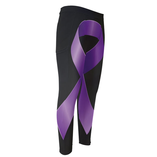Purple All Cancer Awareness Ribbon Print Men's Compression Pants