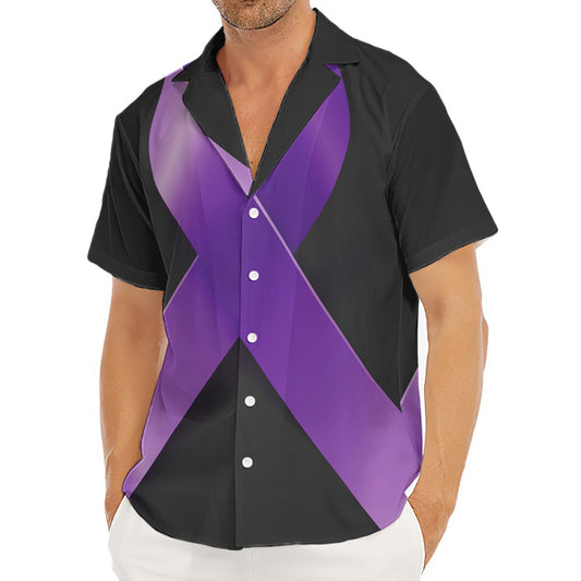 Purple All Cancer Awareness Ribbon Print Men's Deep V-Neck Shirt