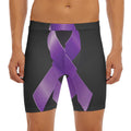 Purple All Cancer Awareness Ribbon Print Men's Long Boxer Briefs