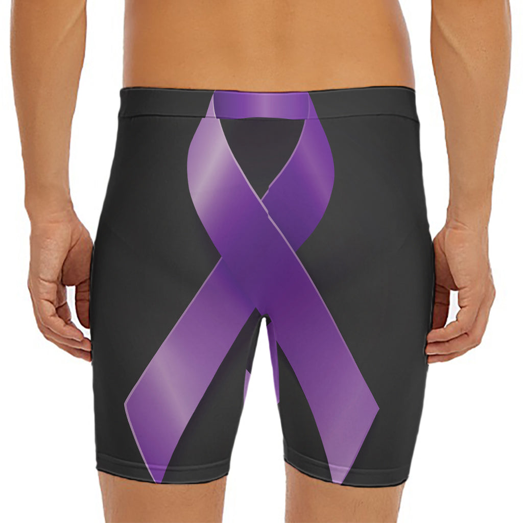 Purple All Cancer Awareness Ribbon Print Men's Long Boxer Briefs