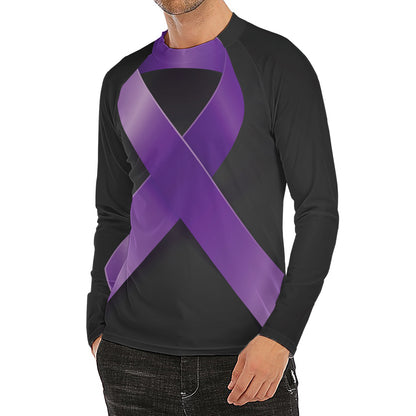 Purple All Cancer Awareness Ribbon Print Men's Long Sleeve Rash Guard
