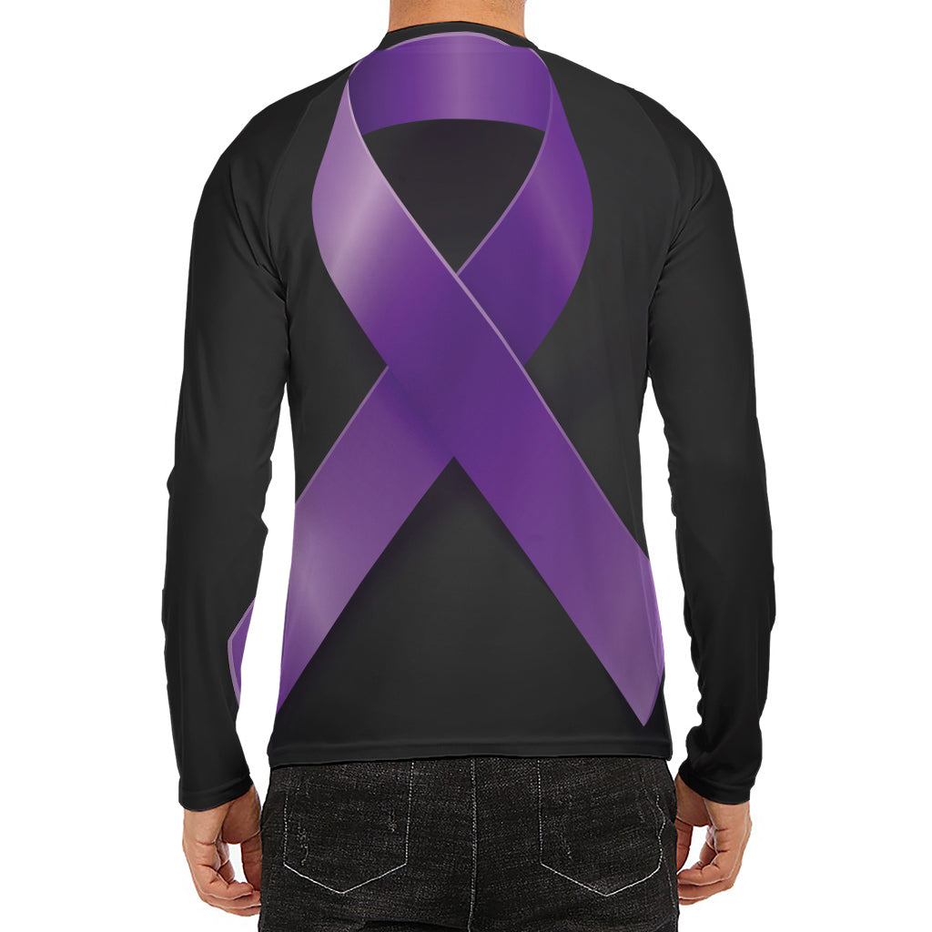Purple All Cancer Awareness Ribbon Print Men's Long Sleeve Rash Guard