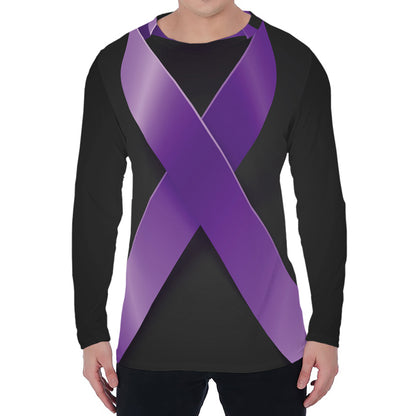 Purple All Cancer Awareness Ribbon Print Men's Long Sleeve T-Shirt